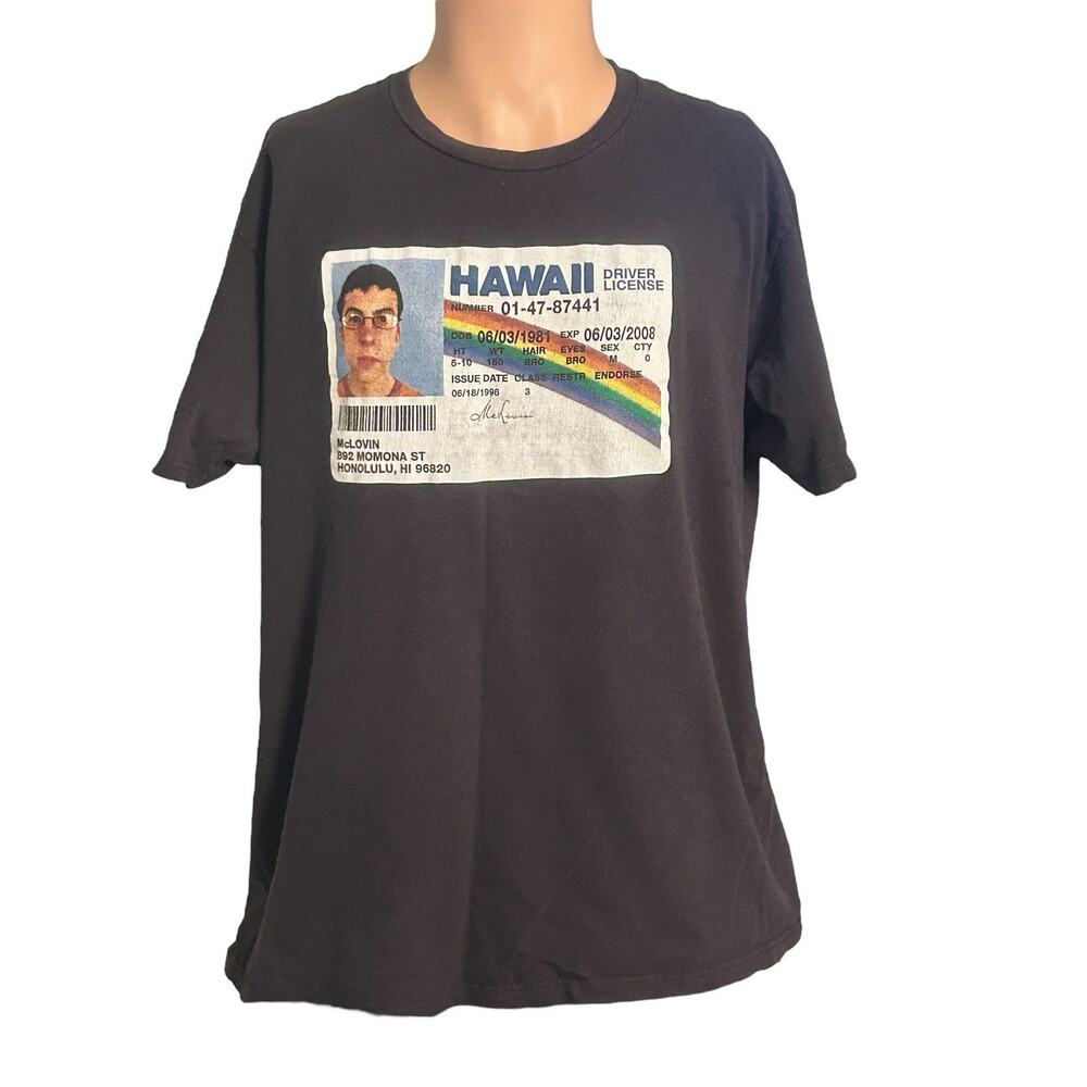 Superbad Movie McLovin Hawaii Driver License Men's Black T-Shirt Size XL‎